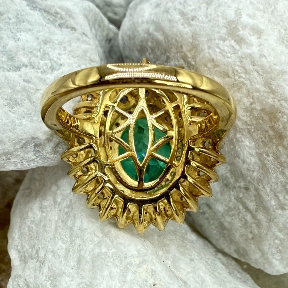 NWT Peacock Quartz Multi-Gem Dahlia Floral Ring Vermeil Gold over 925 4.15ctw